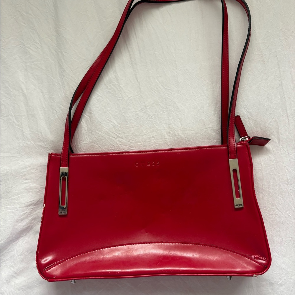 Guess Glossy Red Shoulder Bag